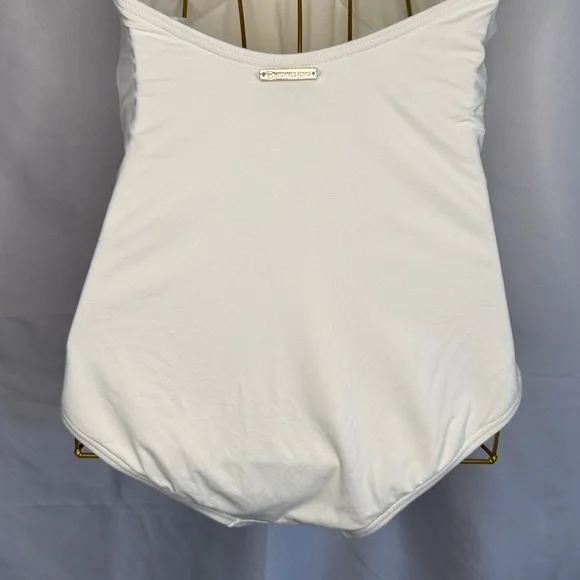 Michael Kors White Ruched V-Neck Halter One Piece Swimsuit - 6 - Picture 9 of 16